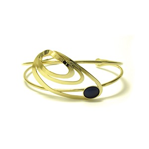 All Shiny Gold Oblong Cuff Bracelet with Navy Catsite
